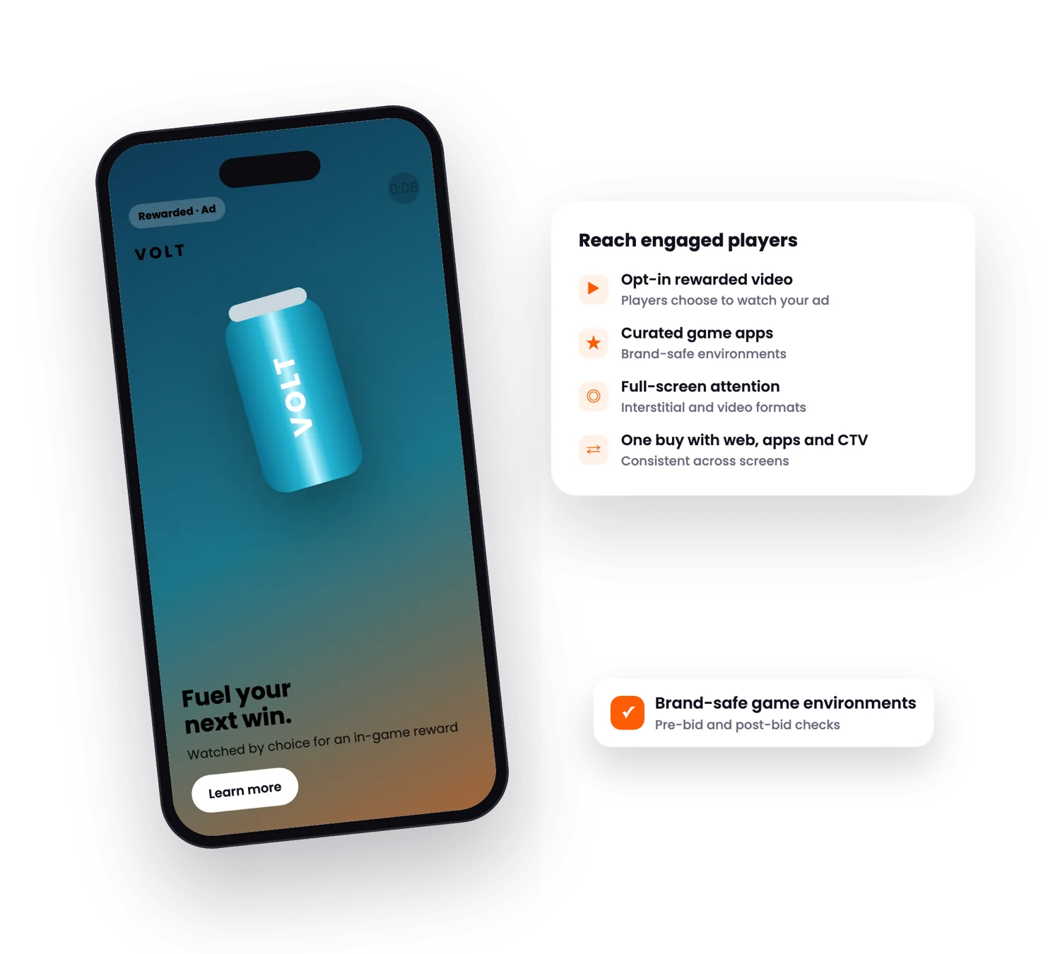 Rewarded video ad for a drink brand inside a mobile game