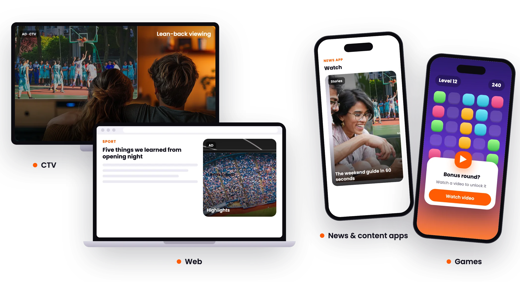 Campaign running on CTV, web, a news app and a mobile game